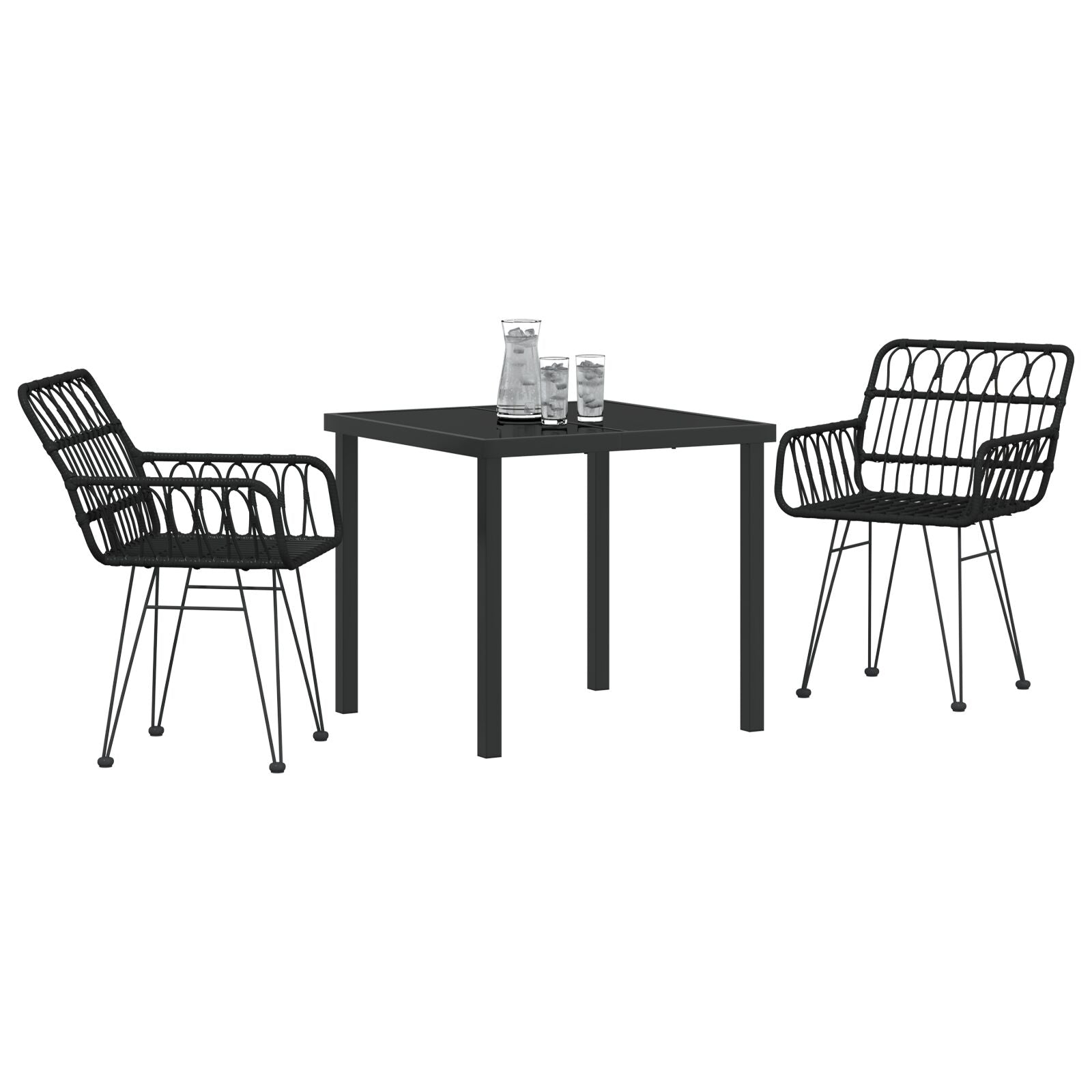 3-Delige Tuin Eet Set Zwart Poly Rattan
