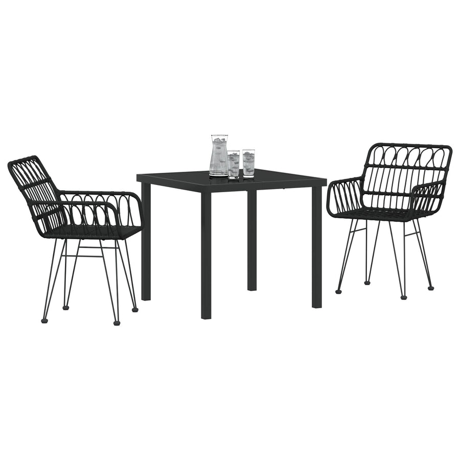 3-Delige Tuin Eet Set Zwart Poly Rattan