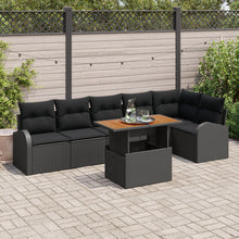 7-Delig Tuin Eetset Met Kussens Zwart Poly Rattan Acacia