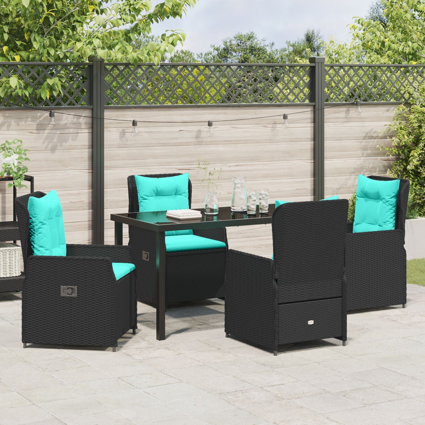 5-Delige Tuin Eetset Zwart Poly Rattan