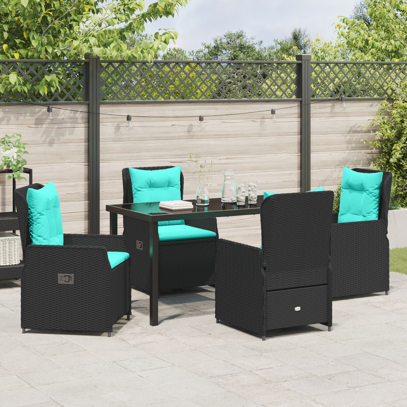 5-Delige Tuin Eetset Zwart Poly Rattan