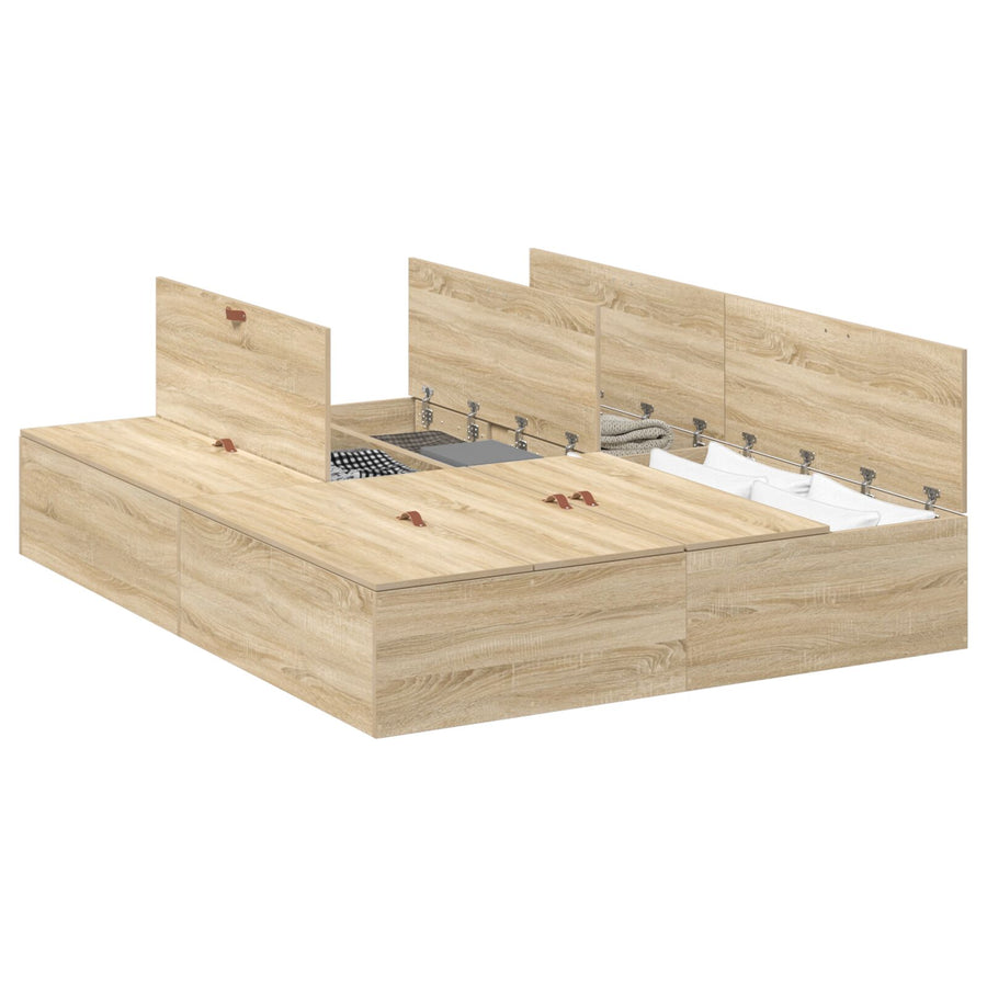 Bed Met Opbergruimte Bewerkt Hout 140 X 200 Cm Sonoma Eiken 140 x 190 cm
