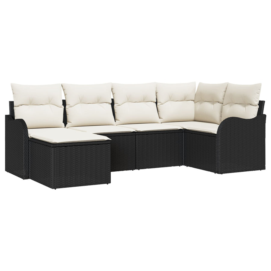 6-delige Tuin Sofa Set met Kussens Zwart Poly Rattan, vidaXL 2-Zitter Tuin Sofa met Kussens Zwart Poly Rattan
