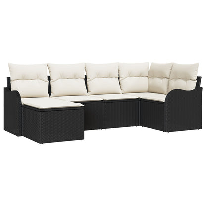 6-delige Tuin Sofa Set met Kussens Zwart Poly Rattan, vidaXL 2-Zitter Tuin Sofa met Kussens Zwart Poly Rattan
