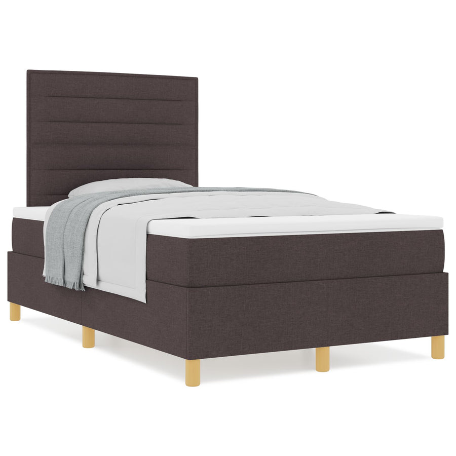 Boxspring Bed Met Matras Donkerbruin 120X200 Cm Stof Blauw