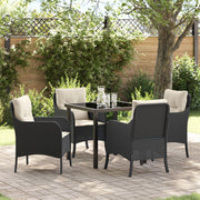 Garden dining set with cushion 5 pcs Black poly rattan