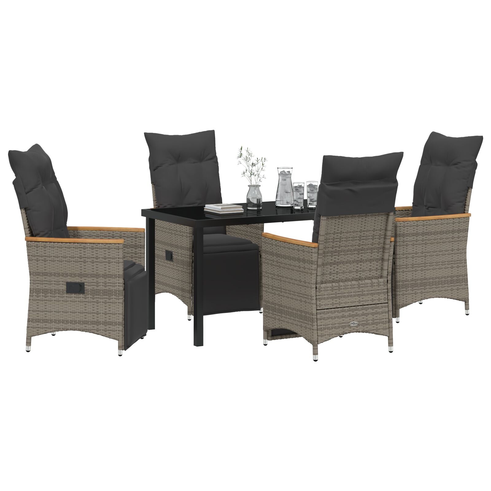 5-Delige Tuin Eetset Met Kussens - Grijs - Poly Rattan