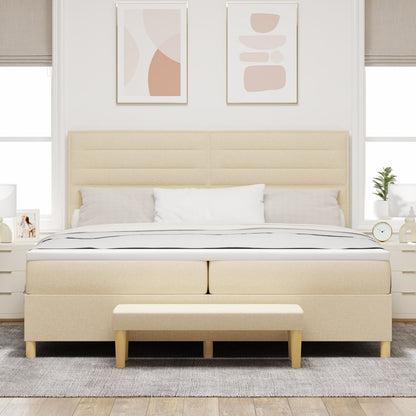 Boxspringbed Met Matras & Bank Stof Crème 200 x 200 cm Lijnen ontwerp