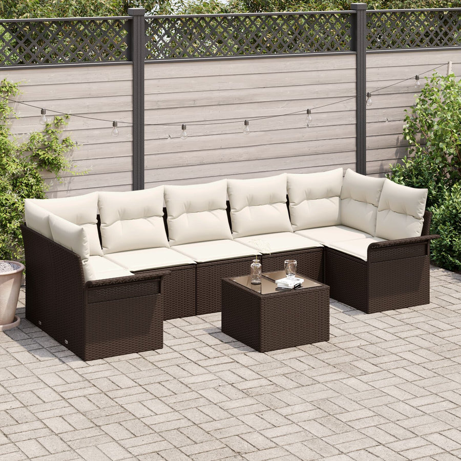 8-Delige Tuin Sofa Set Met Kussens Bruin Poly Rattan