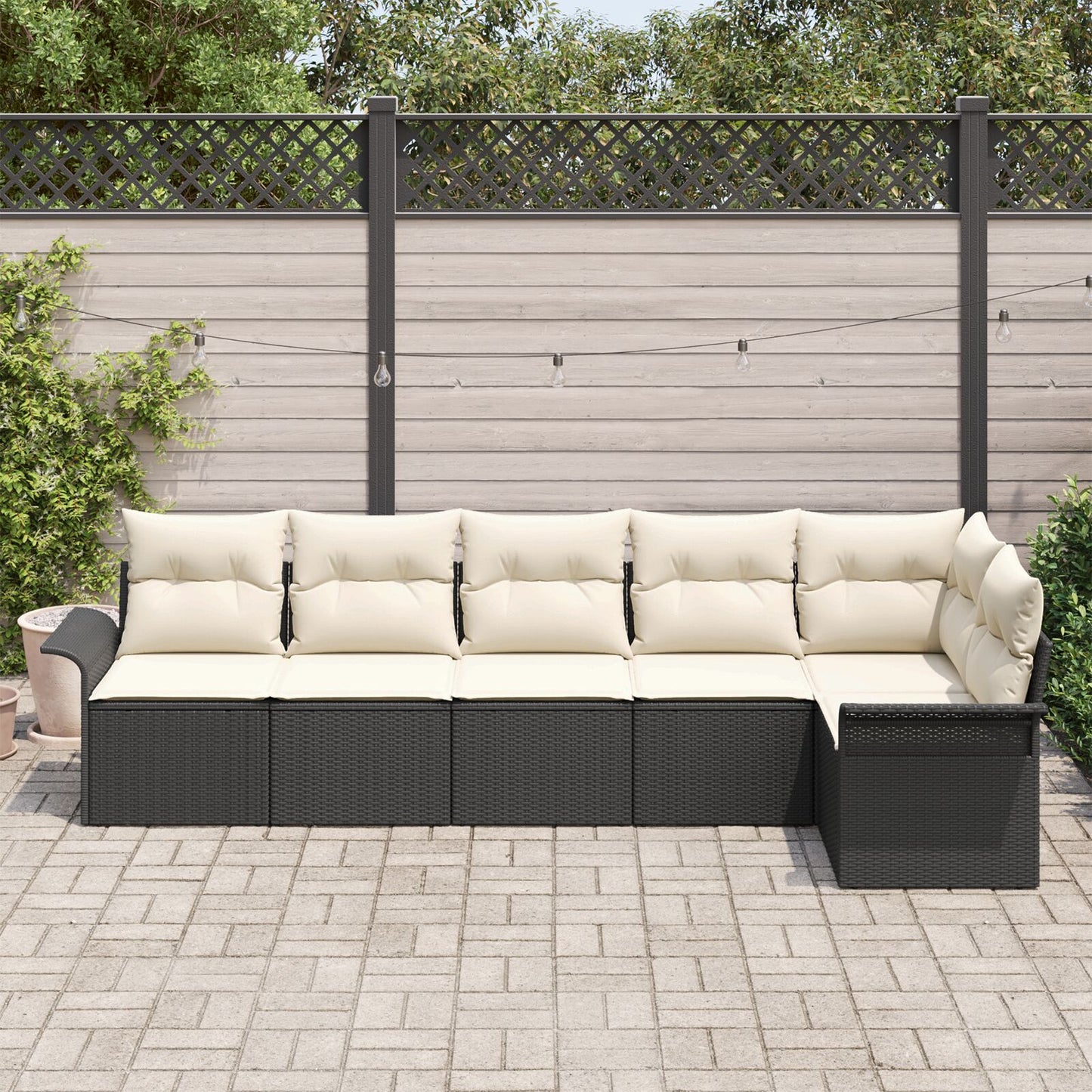 6-Delige Tuin Sofa Set Met Kussens Poly Rattan Zwart en crème zonder tafel