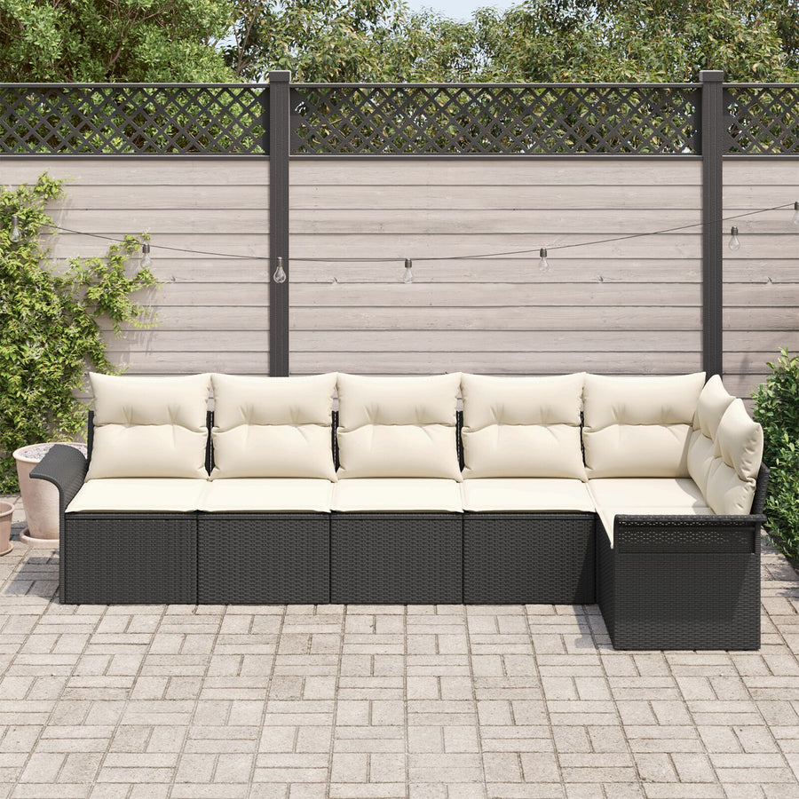 6-Delige Tuin Sofa Set Met Kussens Poly Rattan Zwart en crème zonder tafel
