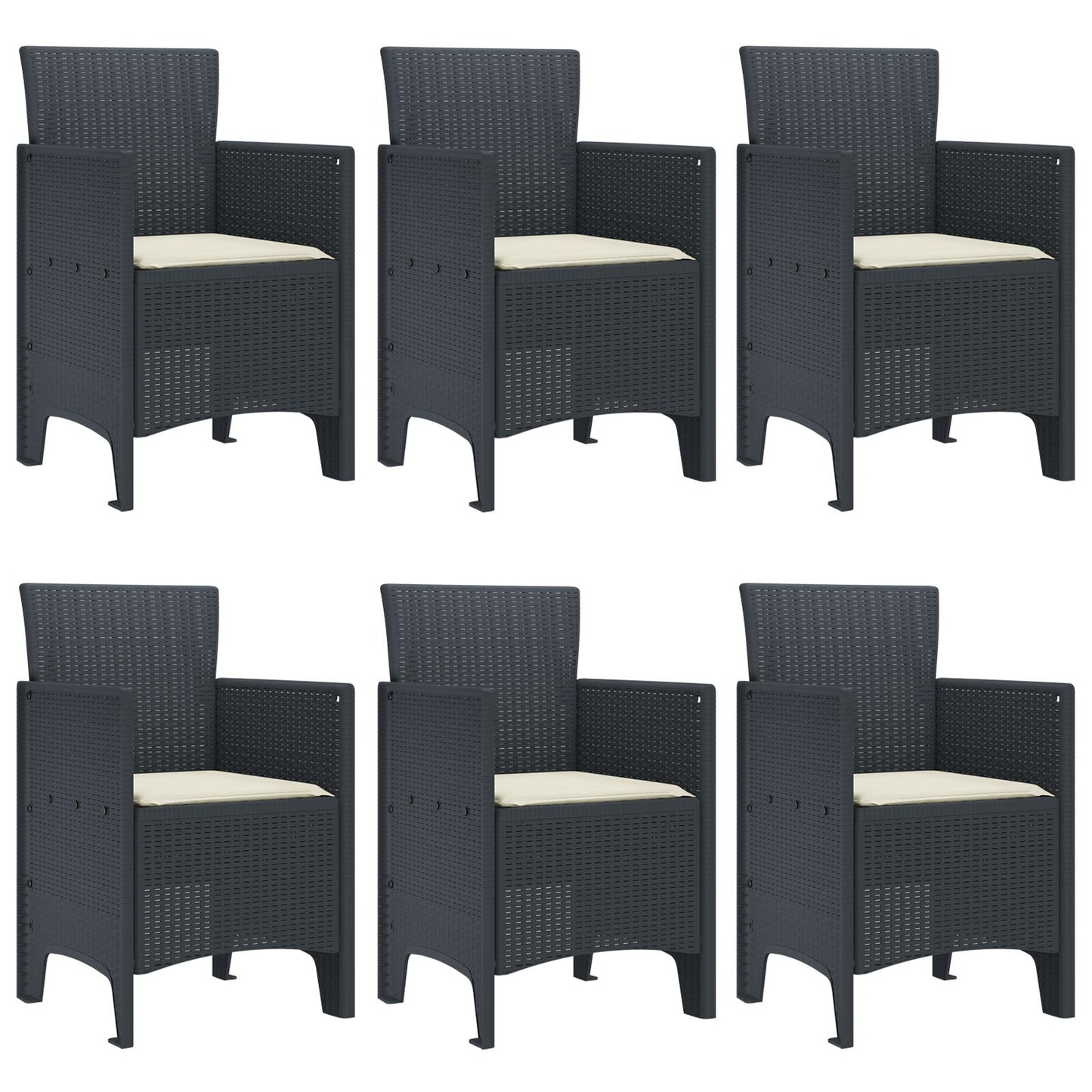 7-Delige Tuin Eettafel Set Met Kussens Anthraciet Poly Rattan
