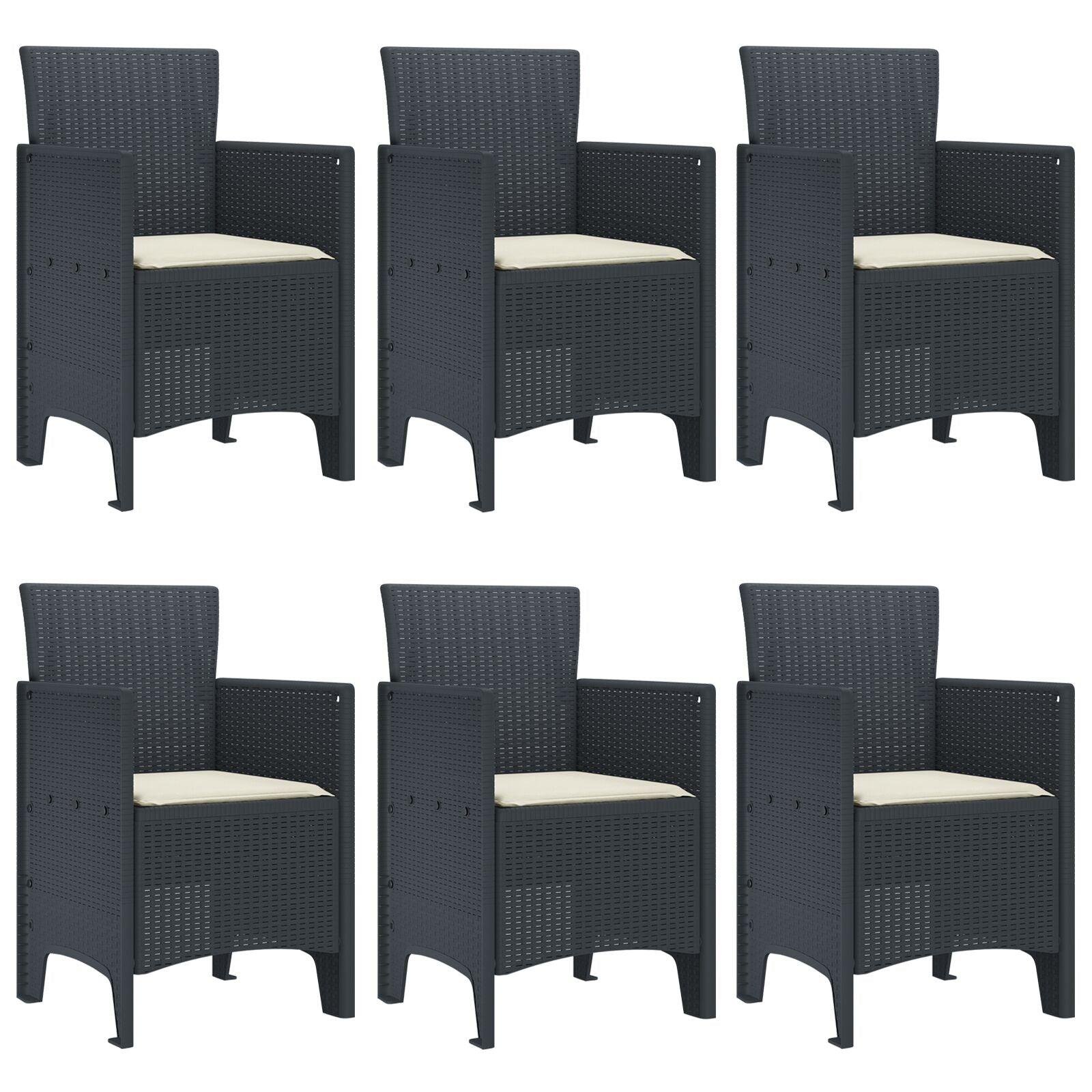 7-Delige Tuin Eettafel Set Met Kussens Anthraciet Poly Rattan