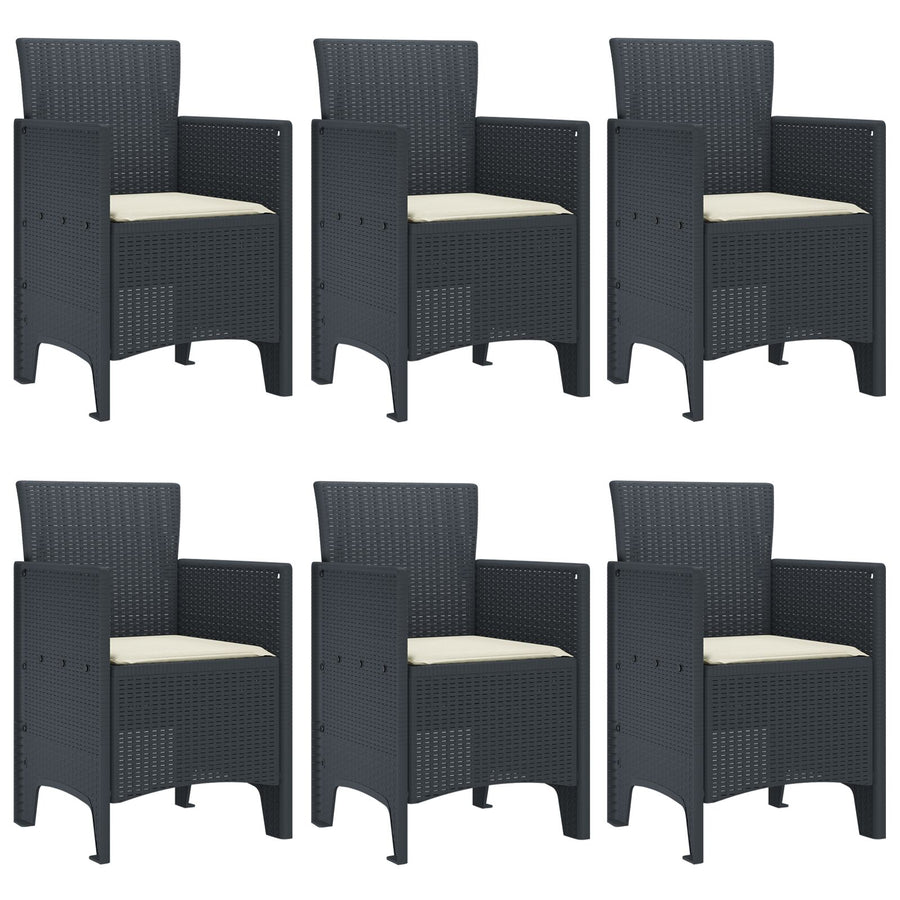 7-Delige Tuin Eettafel Set Met Kussens Anthraciet Poly Rattan