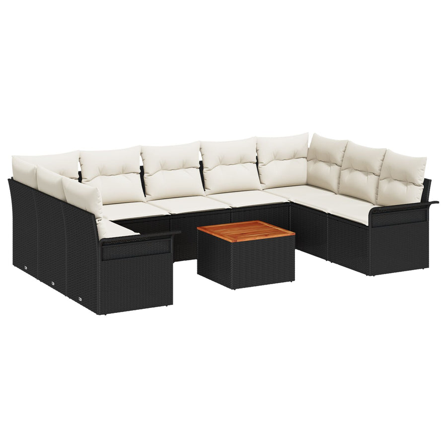 10-Delige Tuin Sofa Set Met Kussens Zwart Poly Rattan Acacia