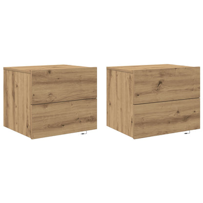 Bedside Cabinets Met Led Lichten Wandgemonteerd 2 Stuks Artisan Eiken Ambachtelijk eiken