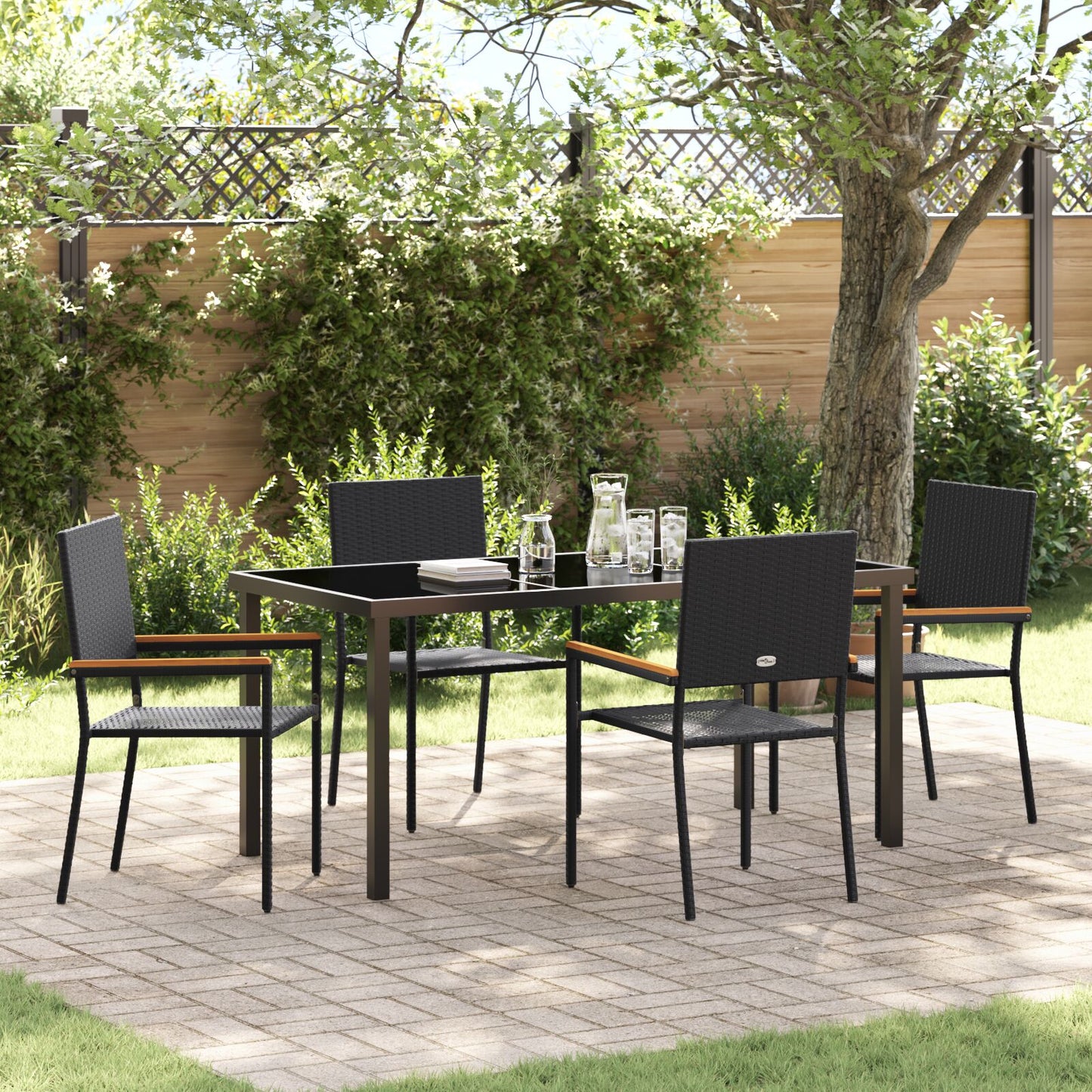 5-Delige Tuin Eetset Zwart Poly Rattan