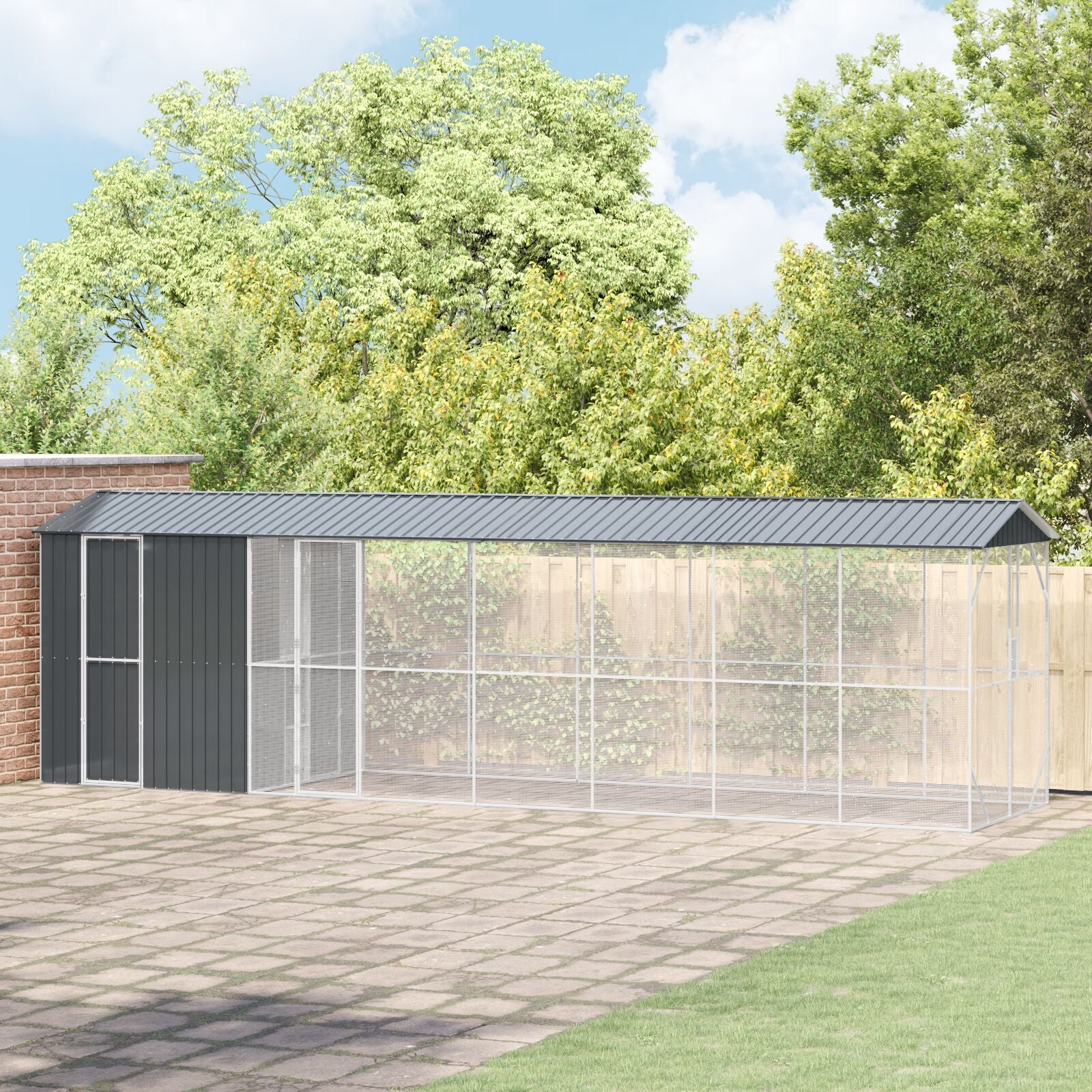 Vogelvolière Met Uitbreiding Antraciet 210X838X247 Cm Staal