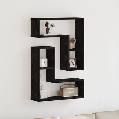 Wandplanken Set Van 2 Zwart Eiken 50X15X85 Cm Houtvezel
