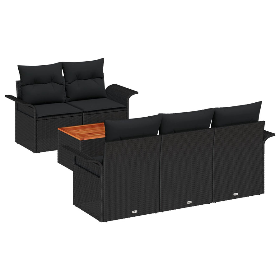 6-Delige Tuin Sofa Set Met Kussens Zwart Poly Rattan Acacia