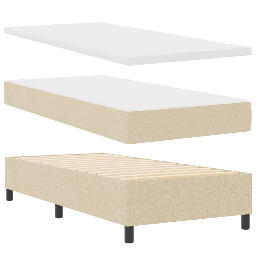 Boxspring Bed Met Matras Stof Crème 100 x 200 cm Knop tufted
