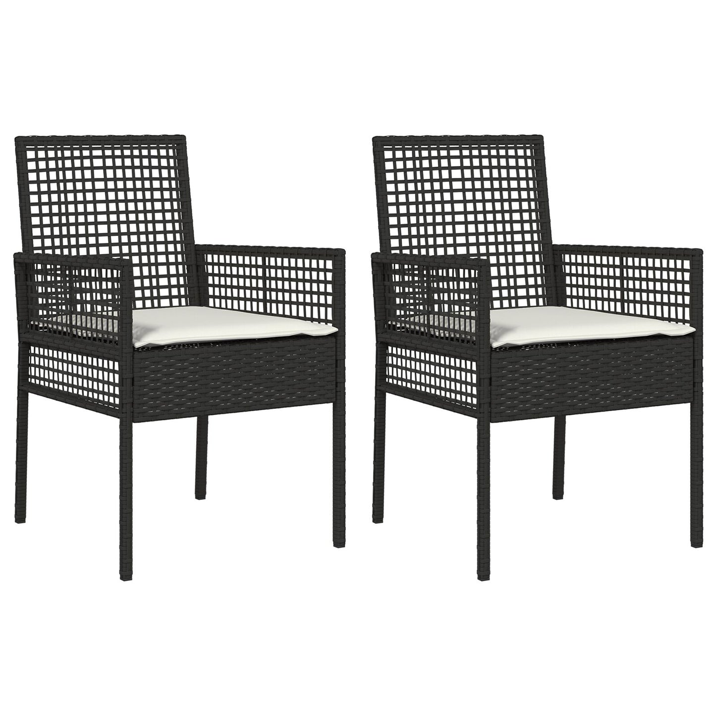 Tuinstoelen 2 Stuks Met Kussens Poly Rattan Zwart en crème