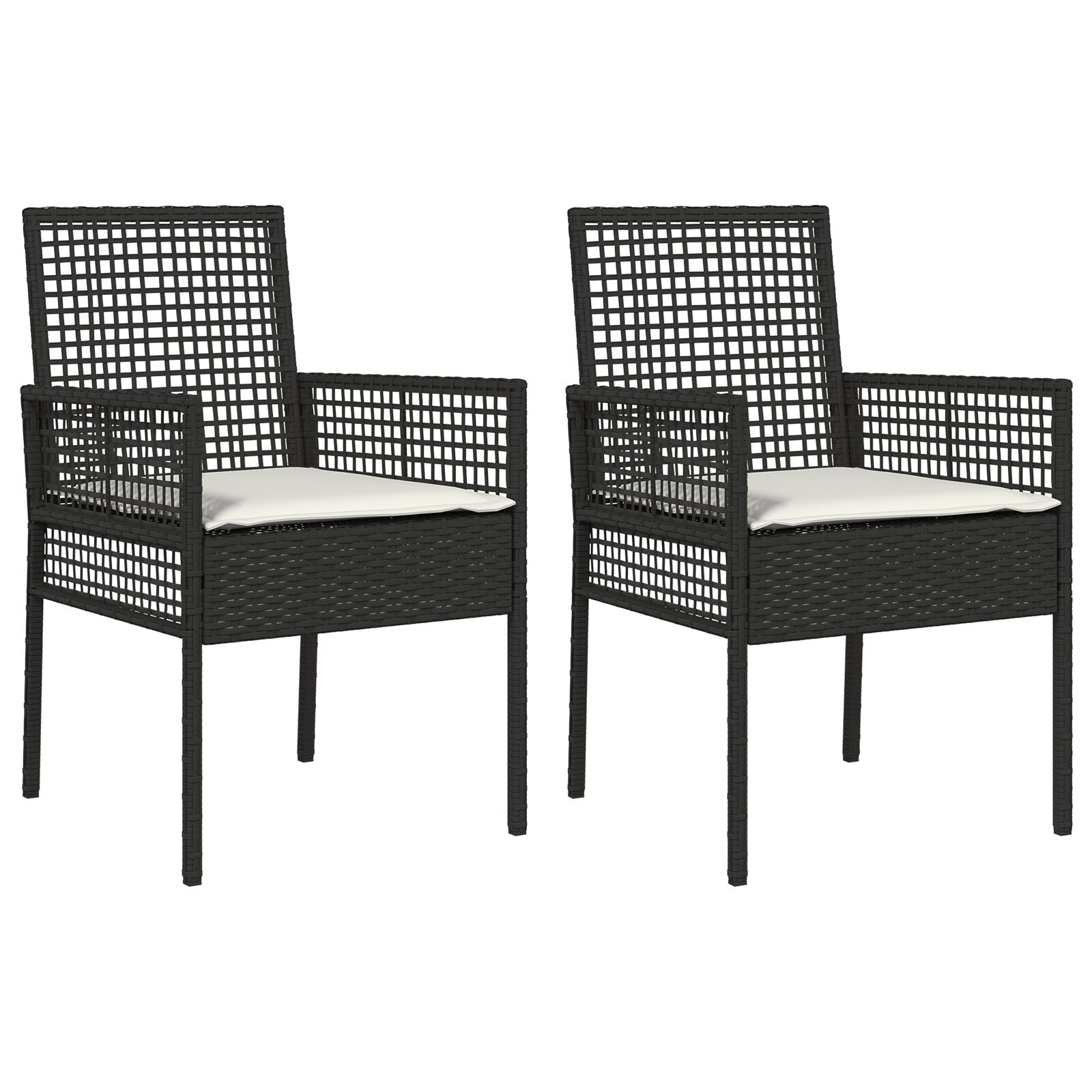 Tuinstoelen 2 Stuks Met Kussens Poly Rattan Zwart en crème