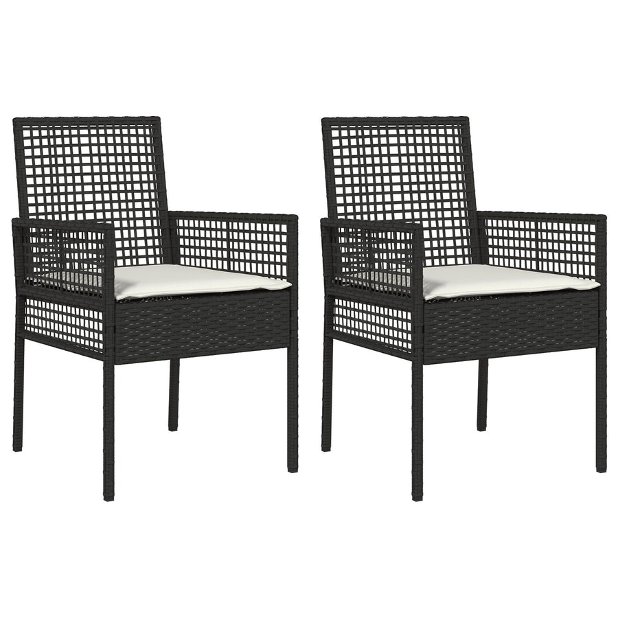 Tuinstoelen 2 Stuks Met Kussens Poly Rattan Zwart en crème