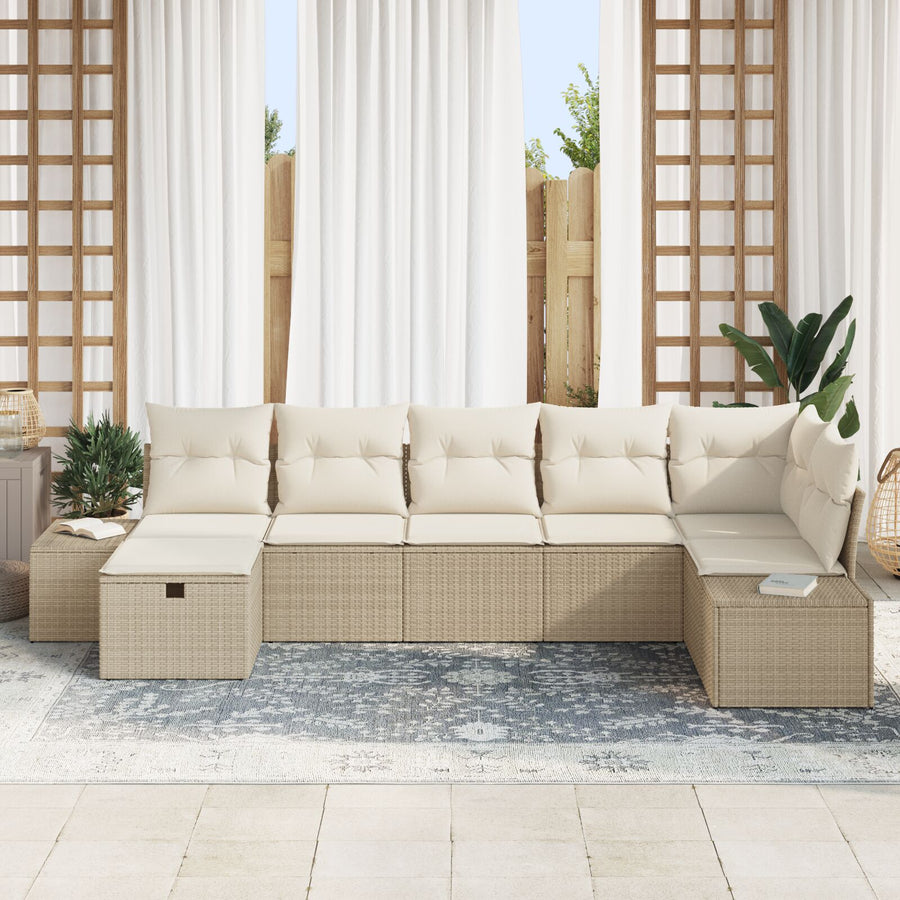 7-Delige Tuin Sofa Set Met Kussens Beige Poly Rattan Wit