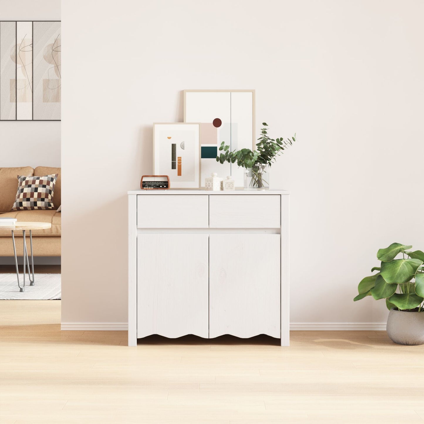 Dressoir ""Drammen"" 79X43X75,5 Cm Massief Hout Vuren Wit