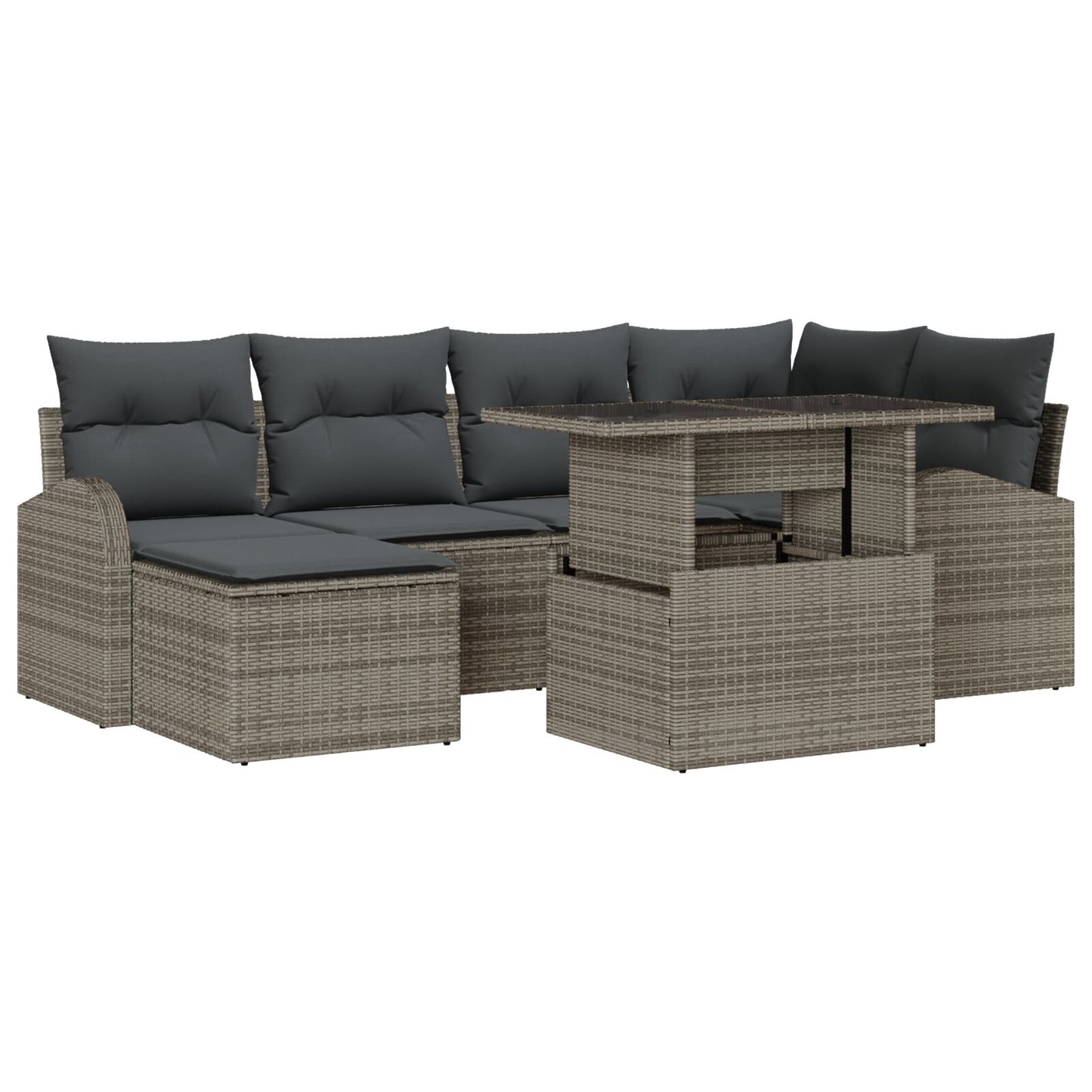 7-Delige Tuin Sofa Set Met Kussens Grijs Poly Rattan