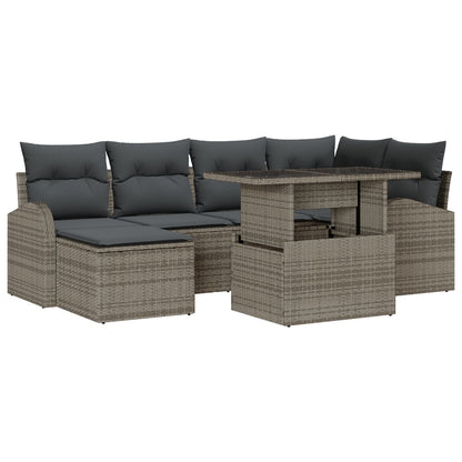 7-Delige Tuin Sofa Set Met Kussens Grijs Poly Rattan