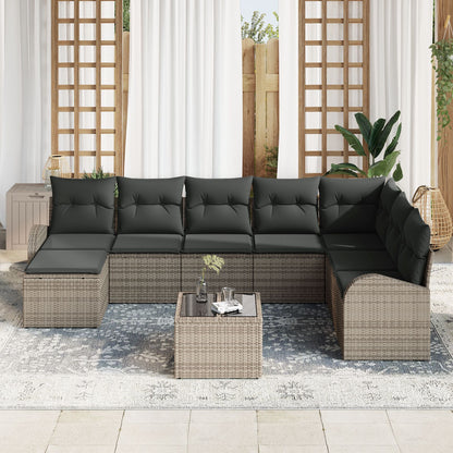 Tuinbank Set 9 Stuks Donkergrijs, Bruin Rattan, Polyester