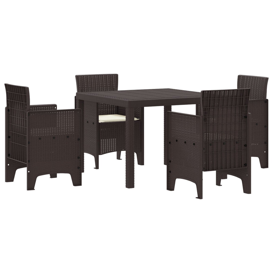 5-Delige Tuin Eettafel Set Met Kussens Bruin Poly Riet
