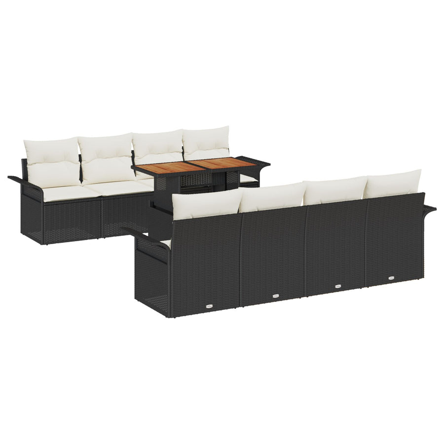 9-Delige Tuin Sofa Set Met Kussens Zwart Poly Rattan Acacia