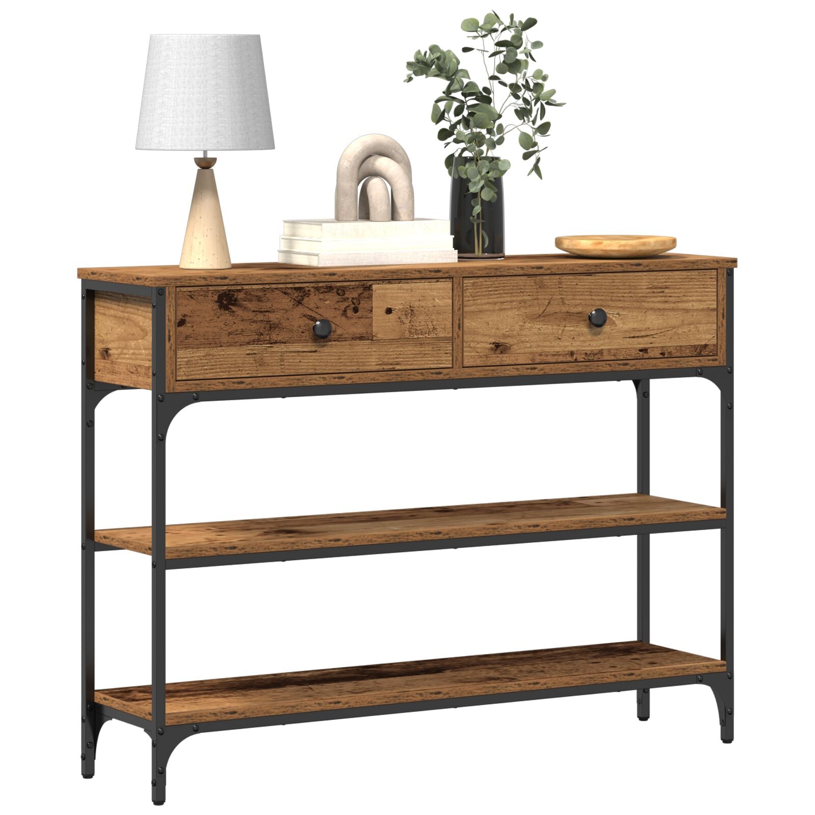 Console Tafel Oud Hout 100X25X75 Cm Engineerend Hout En Staal