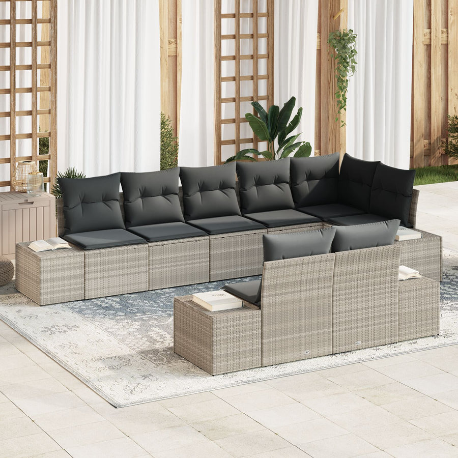 8-Delige Tuin Sofa Set Met Kussens Poly Rattan Lichtgrijs zonder tafel