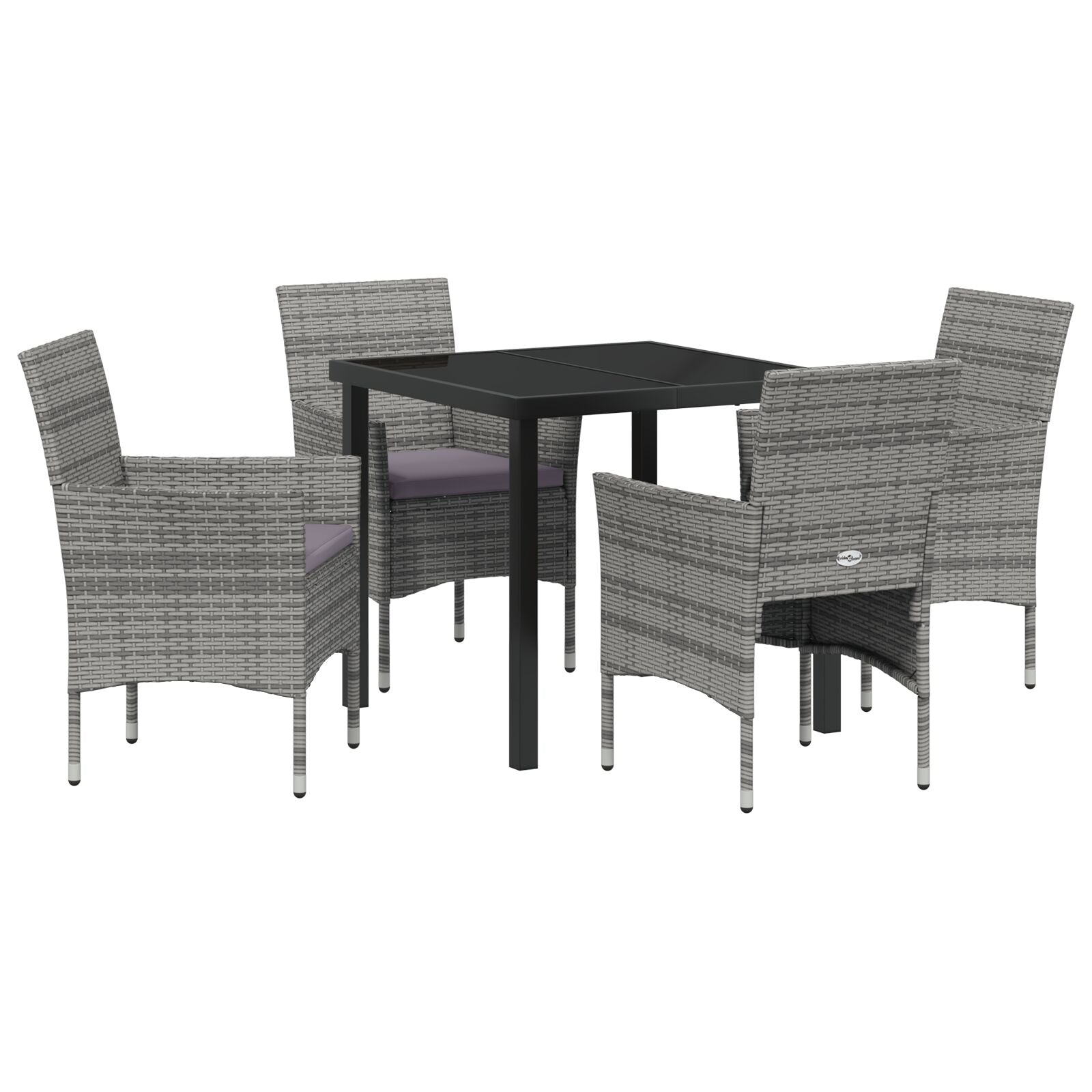 5-Delige Tuin Eetset Grijs Poly Riet