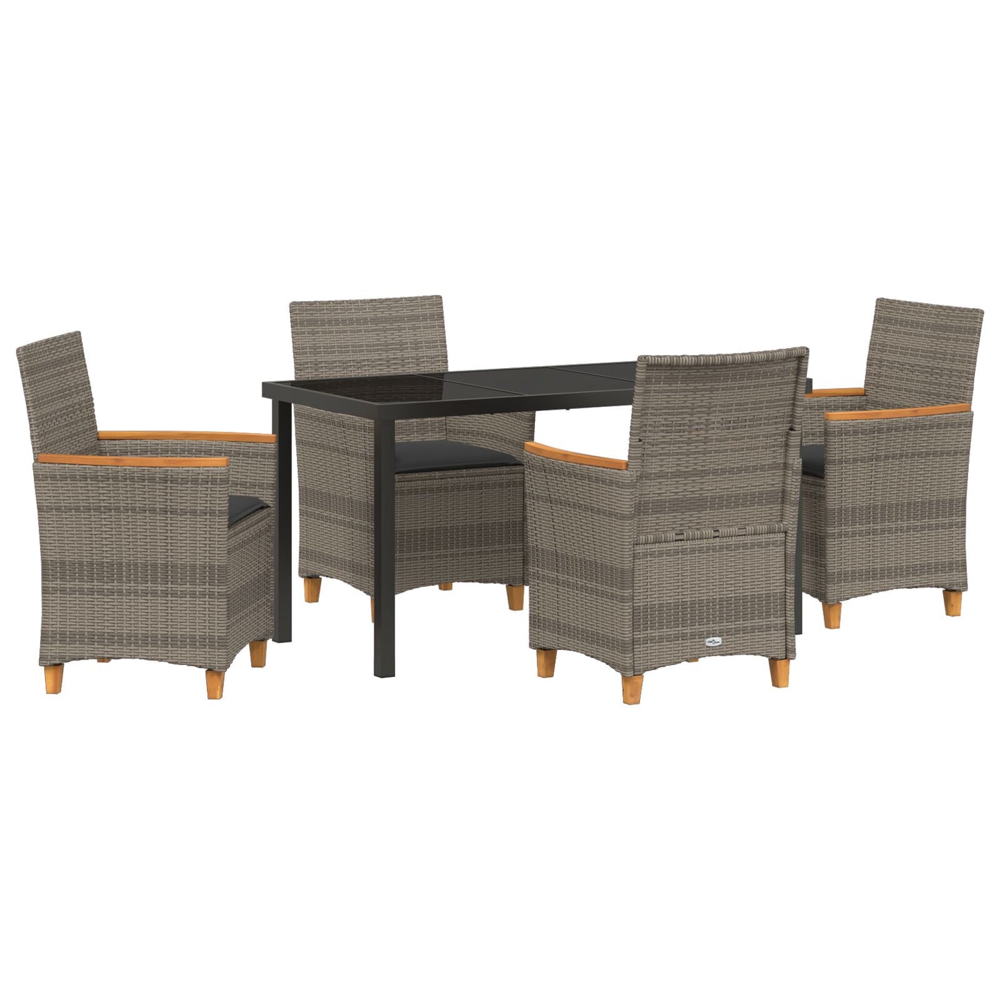 5-Delige Tuin Eetset Met Kussens Grijs Poly Rattan