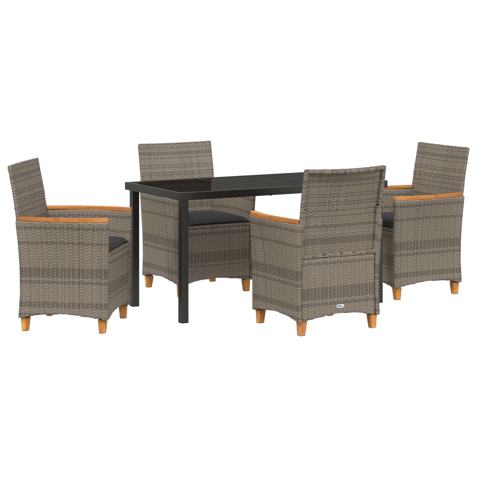 5-Delige Tuin Eetset Met Kussens Grijs Poly Rattan