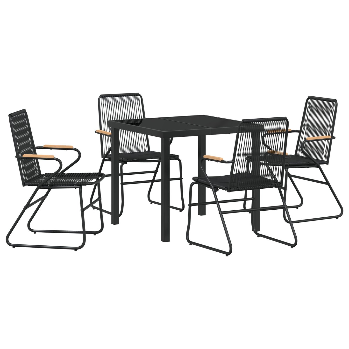 5-Delige Tuin Eetset Zwart Pvc Rotan