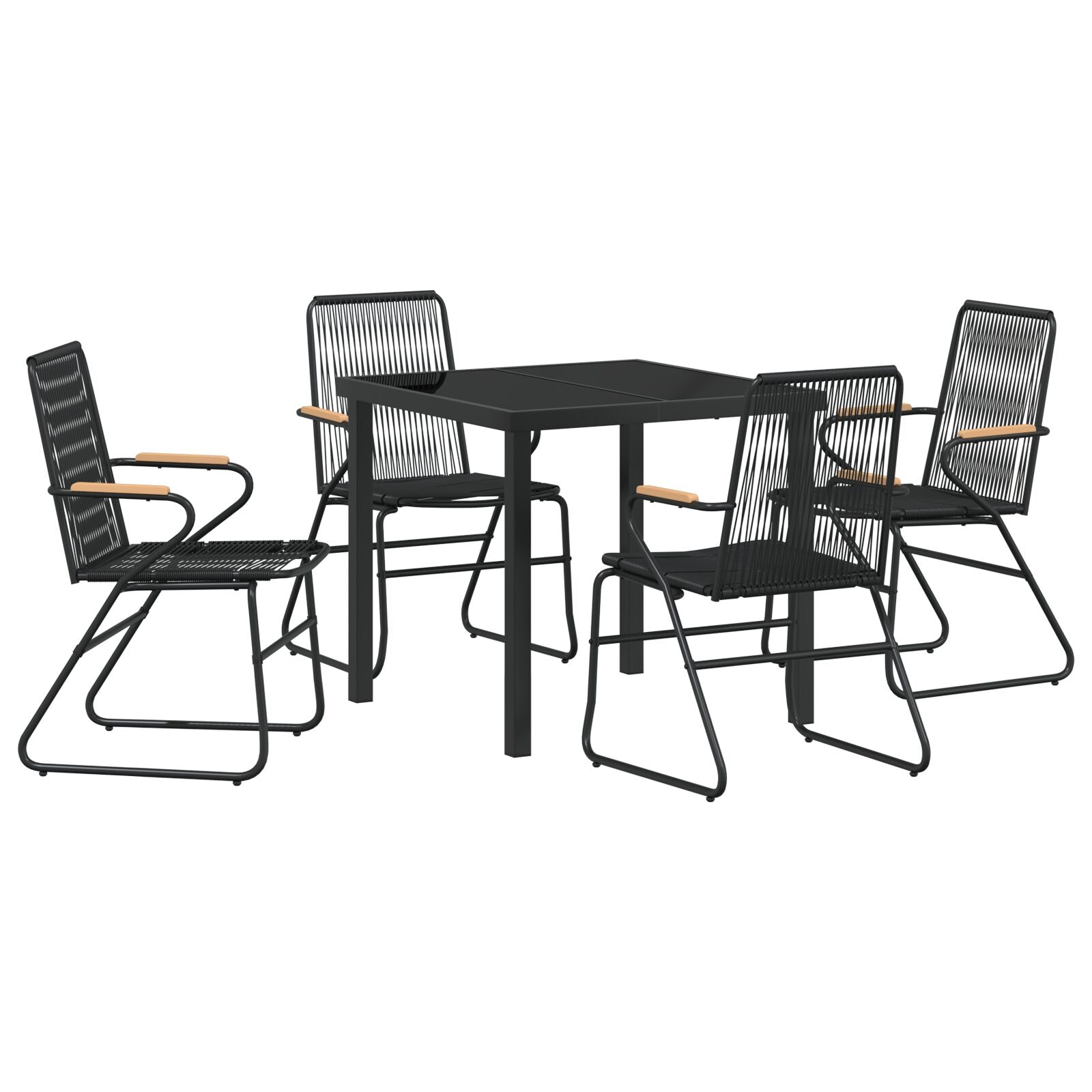 5-Delige Tuin Eetset Zwart Pvc Rotan
