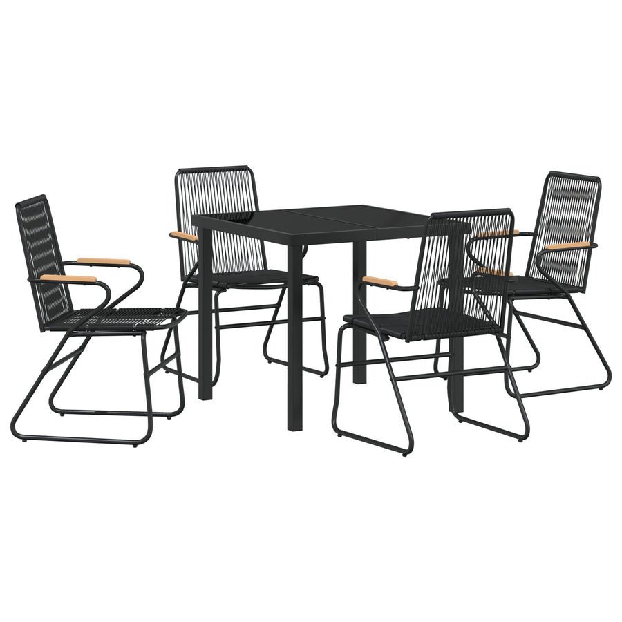 5-Delige Tuin Eetset Zwart Pvc Rotan