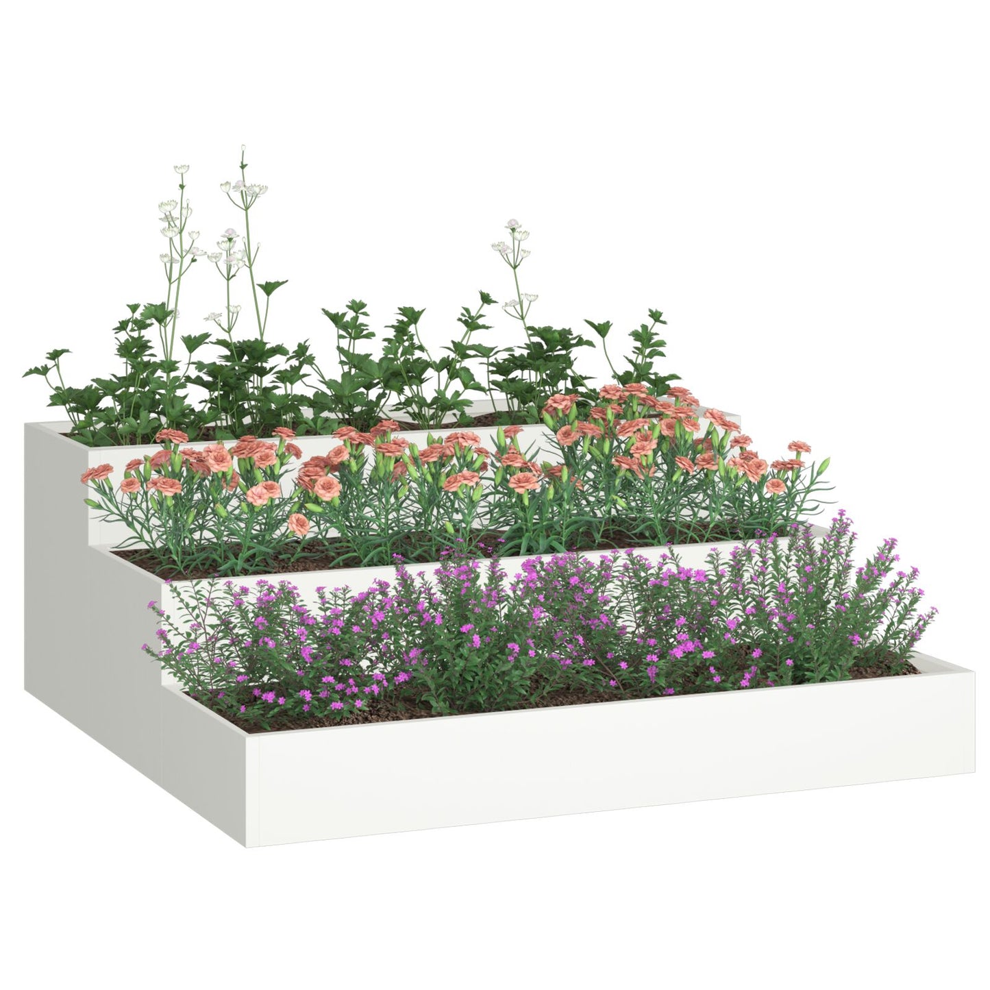 Tuin Plantenbak 3-Laags Te Staal 90 x 90 x 35 cm Wit