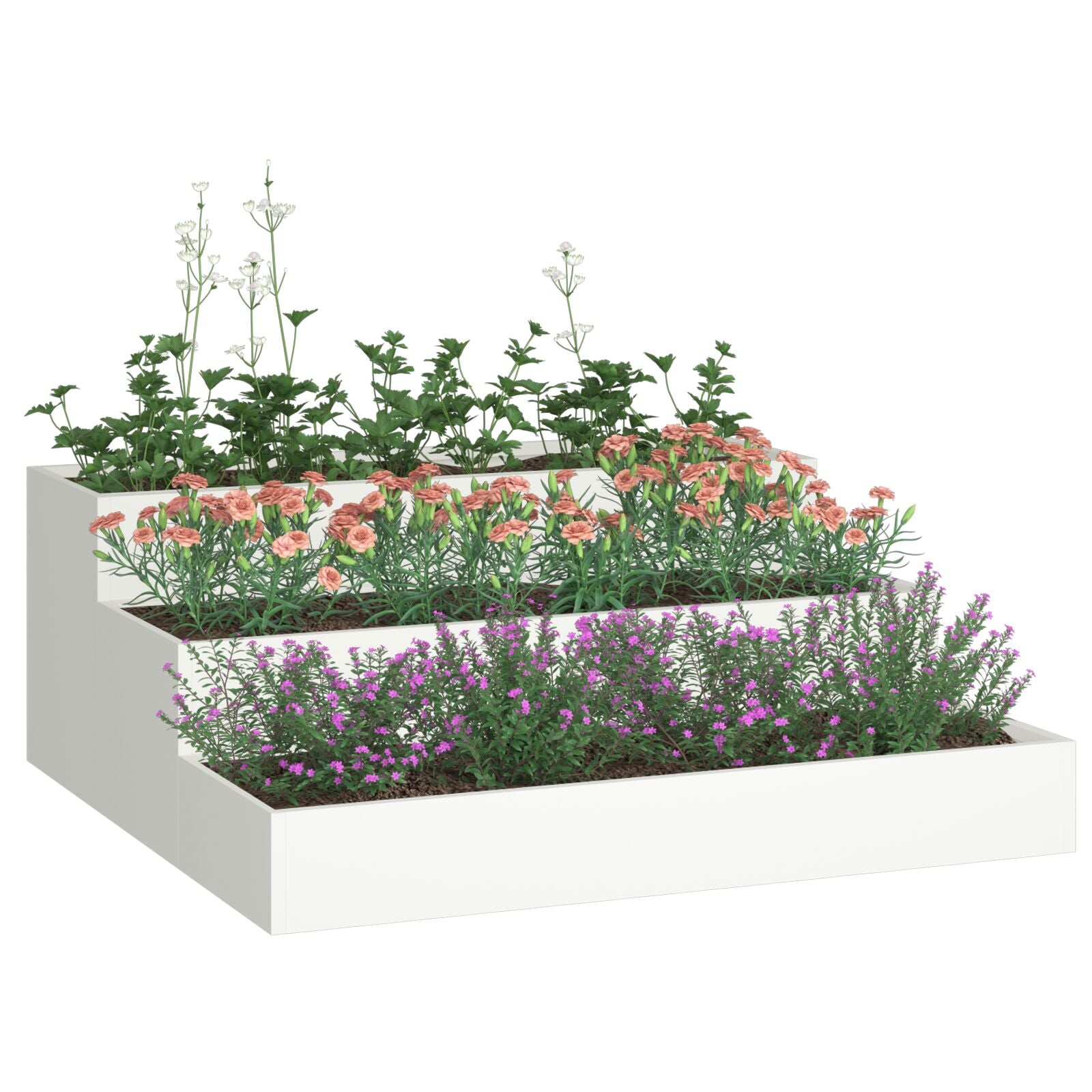 Tuin Plantenbak 3-Laags Te Staal 90 x 90 x 35 cm Wit