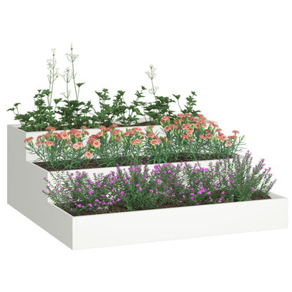 Tuin Plantenbak 3-Laags Te Staal 90 x 90 x 35 cm Wit