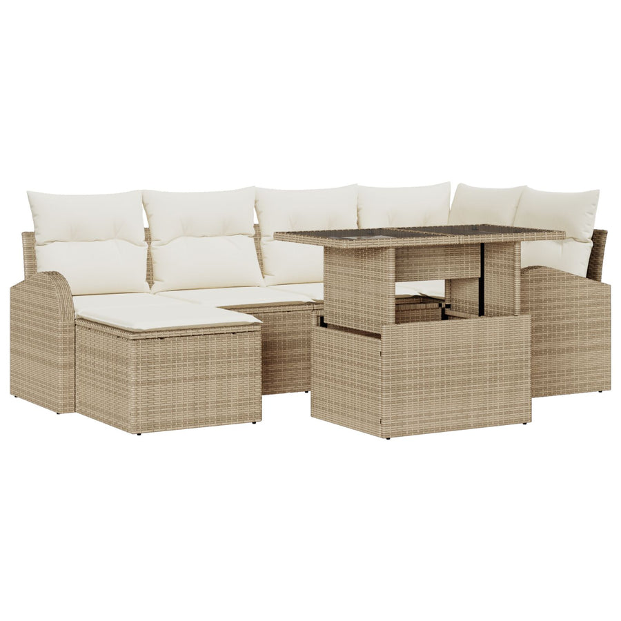 7-Delige Tuinsofa Set Met Kussens Beige Poly Rattan