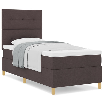 Boxspring Bed Met Matras Donkerbruin 90X200 Cm Stof Blauw