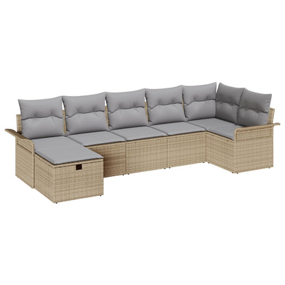 7-Delige Tuin Sofa Set Met Kussens Beige Poly Rattan