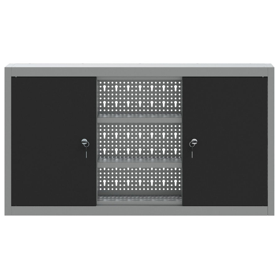 Gereedschapskast Muurbevestigd Met Pegboard 100X20X55 Cm Staal 100 cm Zwart en grijs Muurkast met pegboard